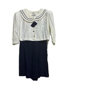 Betsy's Things Vintage Two Piece Nautical Set Navy and White 13/14 Style 7793